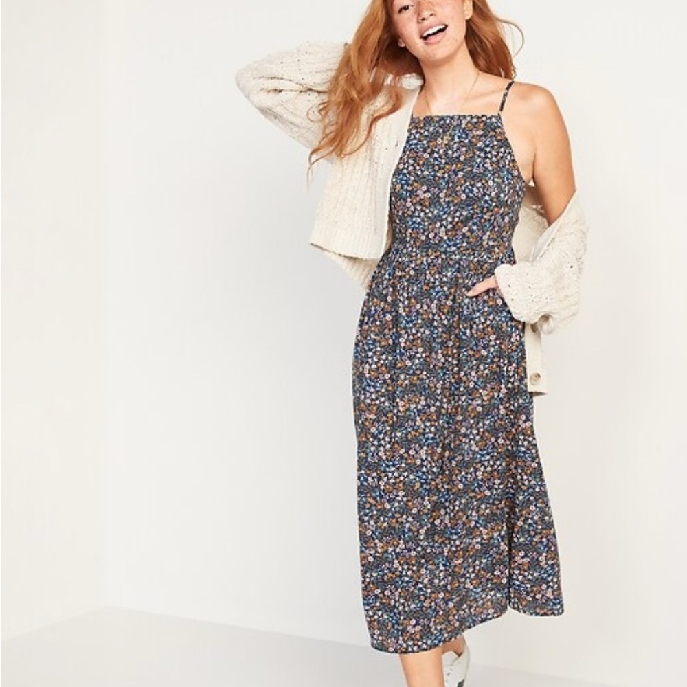 Old Navy Floral Print Fit & Flare Cami Midi Sundress with Pockets, XL